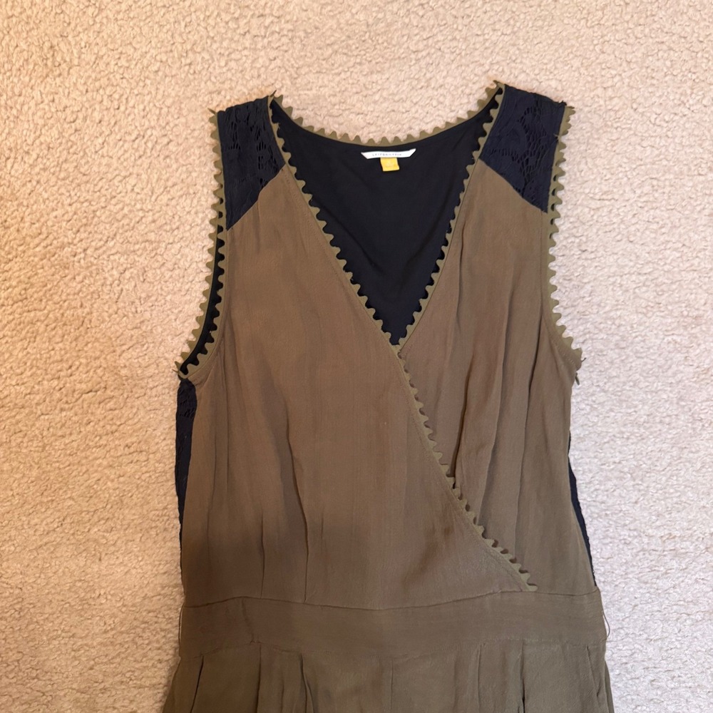Anthropologie Leifsdottir Whimsigoth Olive Green Black Jumpsuit Lace Belt Sz 10 - Picture 14 of 16